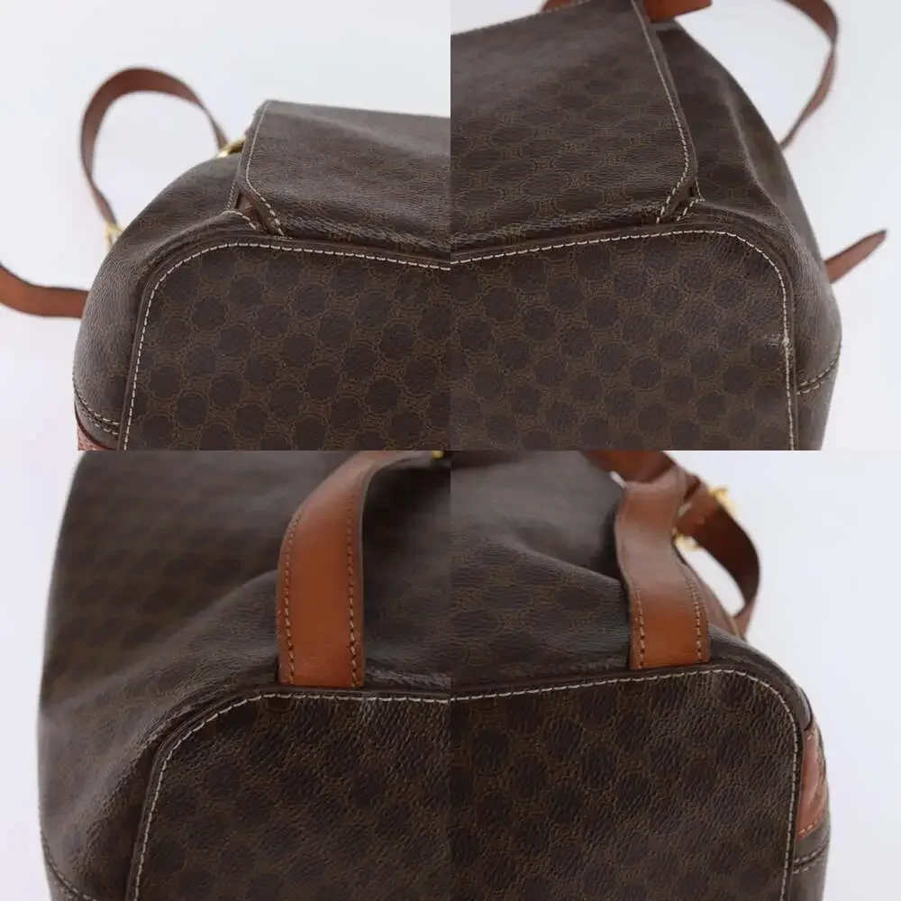 CELINE Macadam Canvas Backpack Pvc Leather Brown Gold